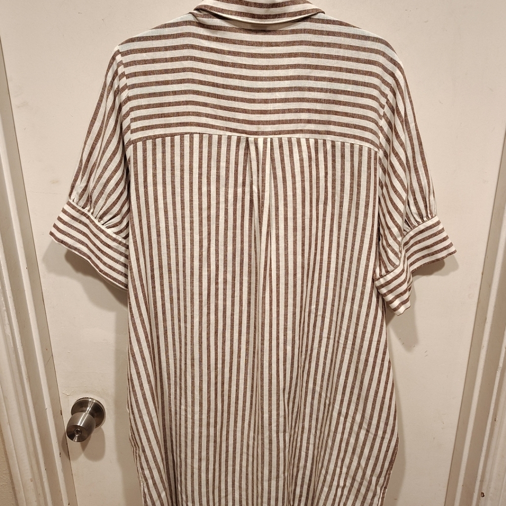 Old Navy Women's Sand Stripe Linen Blend Shirt Dress Sz XL Preppy Beach Vacation - Picture 8 of 8